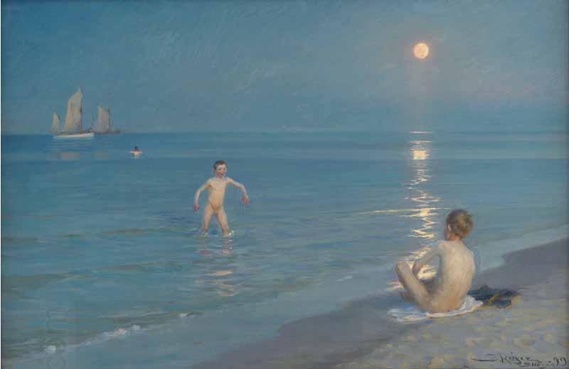 Peder Severin Kroyer Boys bathing on a summer evening at Skagen Beach China oil painting art
